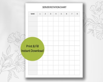 Server Rotation Chart | Digital Download JPG Rotation Chart| Server Log Restaurant template| Server Log| Simple Server Log| Rotation Chart|