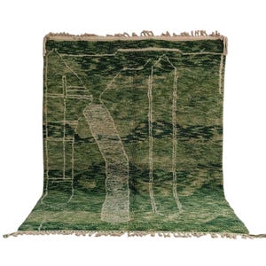 Handmade Berber Wool Rug: Moroccan Green & White Azilal Design