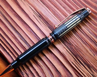 Distressed American Flag Bullet Pen, Refillable 308 Casing, Law Enforcement Gift