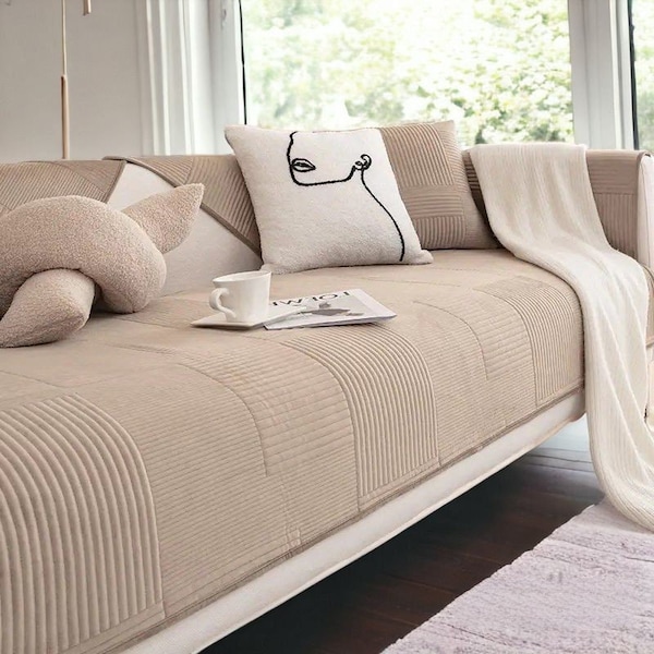 Minimal Soft Thick Non-Slip Couch Covers - Sofa Slipcovers, Minimal Sofa Covers, Pet Furniture Protectors, Three Seat Couch Covers