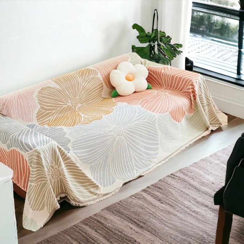 Soft Floral Reversible Sofa Cover Throw Protective Sofa Cover, Floral Print Sofa Blanket