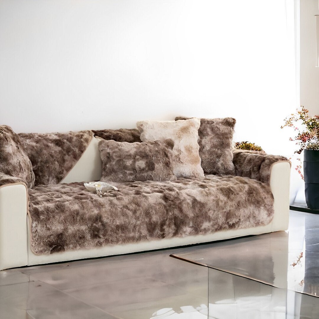 Soft Coffee Thick Plush Couch Cover Throws Brown Sofa Covers, Fall