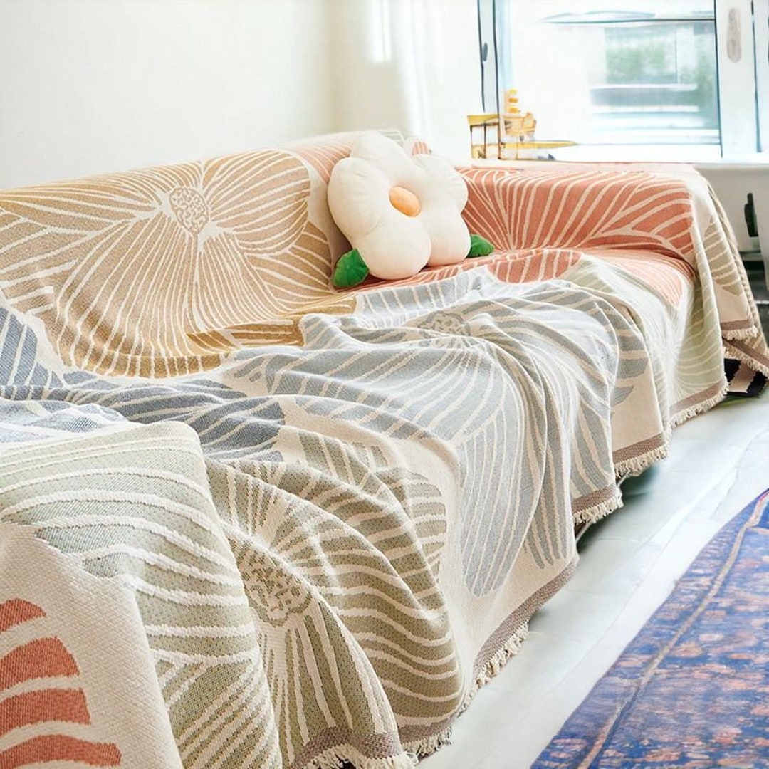 Soft Floral Reversible Sofa Cover Throw Protective Sofa Cover, Floral Print Sofa Blanket