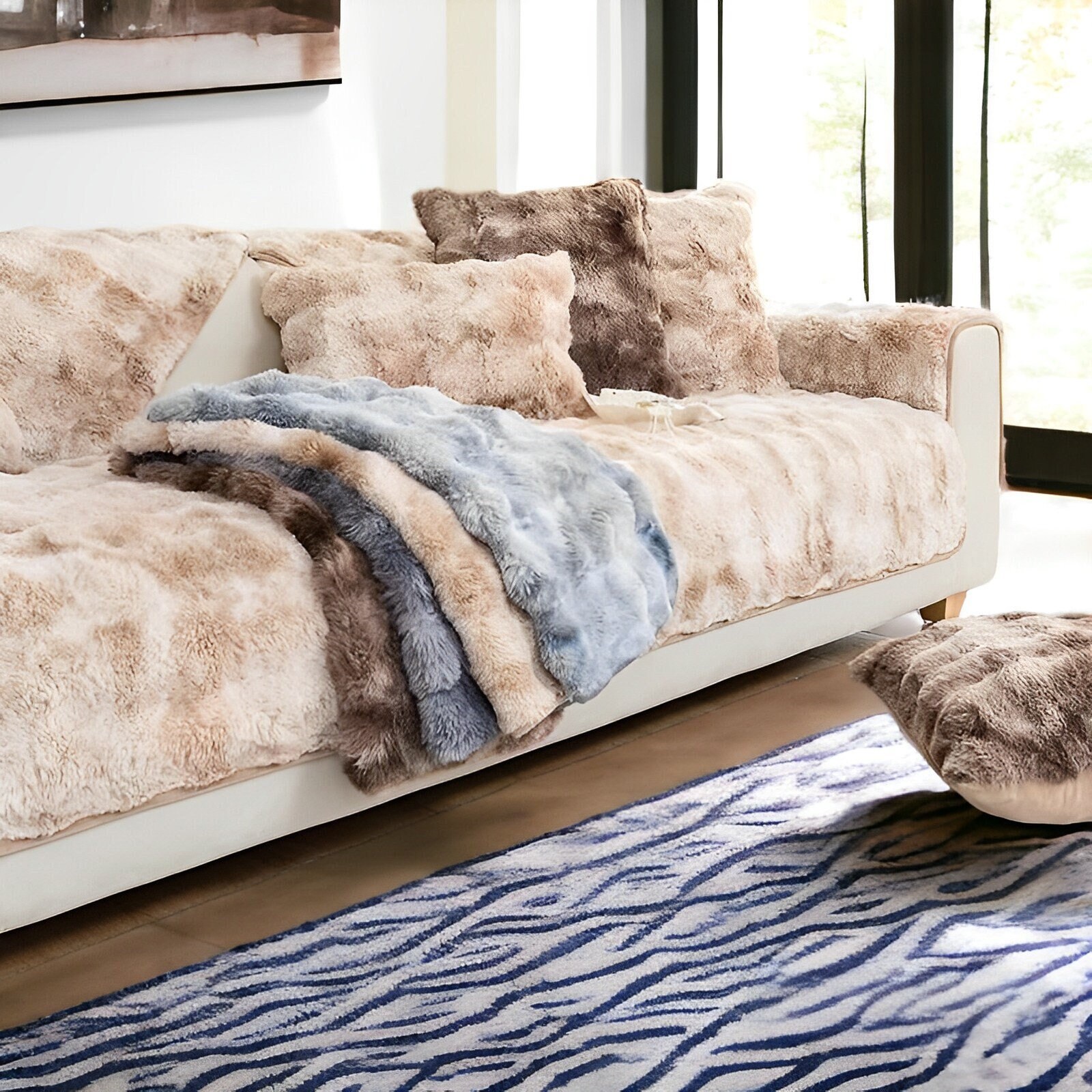 Soft Coffee Thick Plush Couch Cover Throws Brown Sofa Covers, Fall