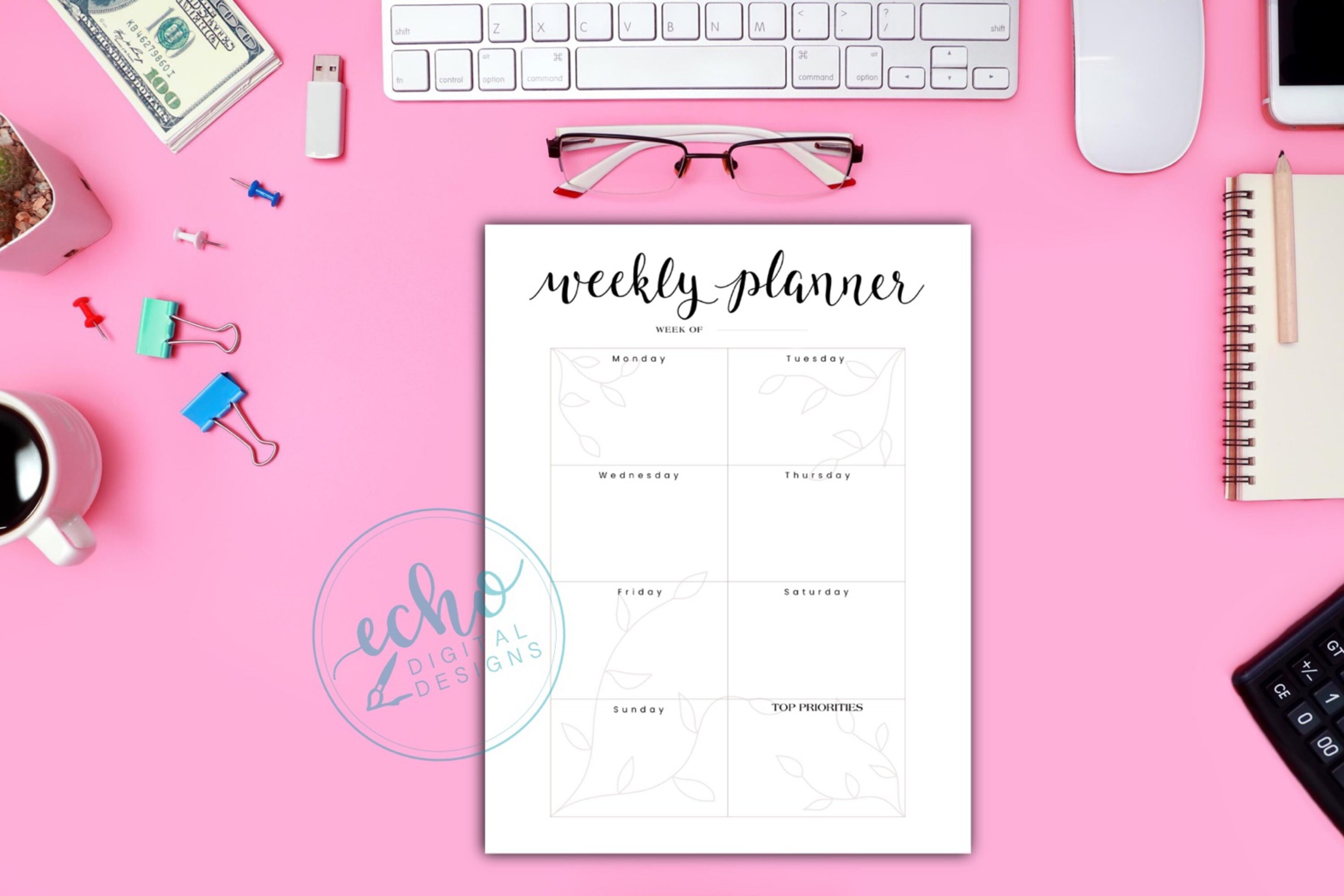Weekly Planner Calendar Printable Digital Download PDF - Etsy