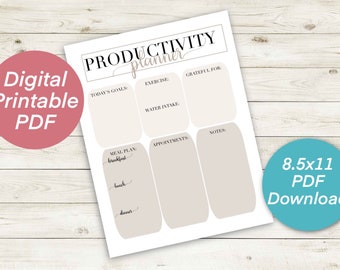 Planificador de productividad diaria imprimible Descarga digital PDF