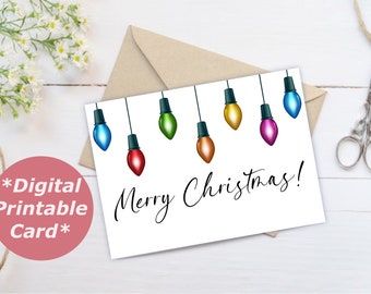 Carte de Noël imprimable, carte de téléchargement numérique de vacances, carte de vœux des lumières de Noël