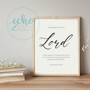 Bible Verse Scripture Wall Art Print, Lamentations 3:22-23 Great Is Thy Faithfulness, Christian Wall Art Print Minimal Decor