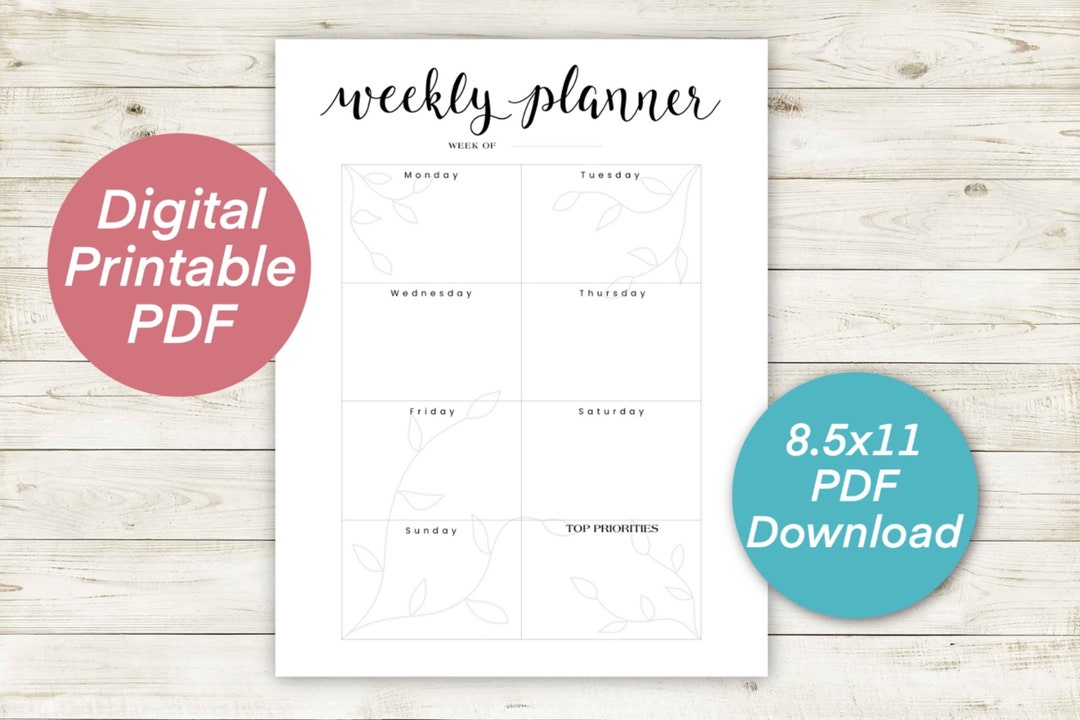 Weekly Planner Calendar Printable Digital Download PDF - Etsy