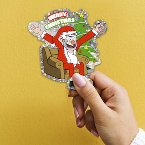 Gravity Falls Christmas Sticker 3&quot; Inch | Grunkle Stan Holiday Santa | Disney Sticker | Waterproof Sticker | Glossy Vinyl Sticker