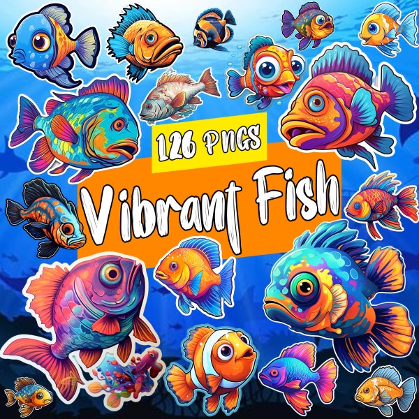 A Vibrant Tropical Fish Swimming in Coral PNG Bundle | Tropical Splash | Vibrant Fish Designs | Png Bundle | Digital Download | Stickers