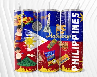 Philippines Tumbler/ 20oz/ Digital design for tumbler/ PNG/ png tumbler/ skinny tumbler/ digital image/ Philippines flag / Philippines PNG