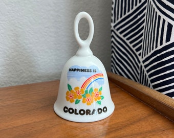 Vintage “Happiness is Colorado” Souvenir Ceramic Bell - 1984 - Rainbow with Flowers