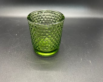 Green Glass Hobnail Candleholder - candle - toothpick holder - vintage glass- tea light - candle holder