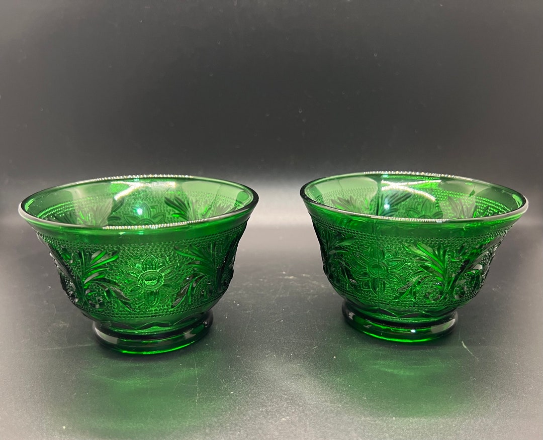 Anchor Hocking Forest Green Sandwich Glass Small Bowls Custard Bowls Dessert Bowl Ice