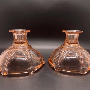 Pink Depression Glass candle holders, set of 2