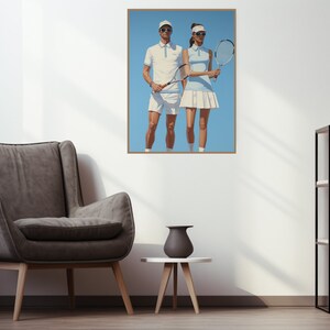 Dynamisches Tennis Mixed Team– Sport Kunstdruck in Blau & Weiß
