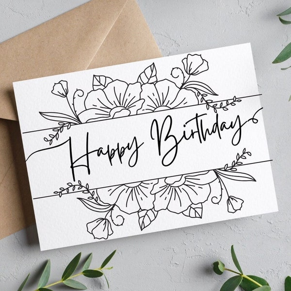 Happy Birthday Greeting Card, Simple cards, Minimalistic card, Black and White Greeting Card, Digital download, Instant card