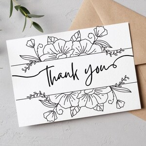 Thank you card, Printable thank you card, digital file,  Printable instant thank you card, Minimalist floral thank you card