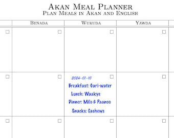 Printable Meal Plan in Akan