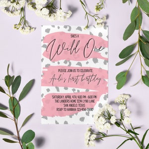 Wild One Girl Birthday Invitation, Spotted, Leopard Print, Instant Download