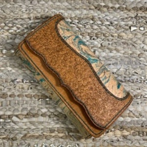 Clutch Wallet. Top Grain Leather.  Marbleized painting. Unusual style. A Wallet within A Wallet hand made by Sharon Trandem