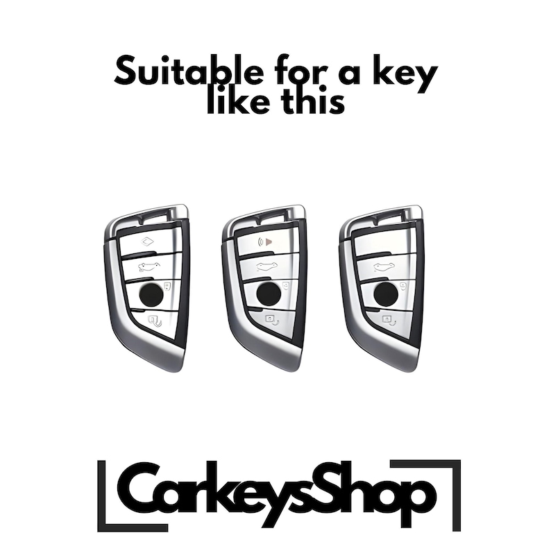 Pu&ograve; includere: Tre portachiavi per auto argentati con pulsanti. I portachiavi hanno una finitura argentata e sono adatti per una chiave come questa. Il testo "CarkeysShop" &egrave; in una casella nera nella parte inferiore dell'immagine.
