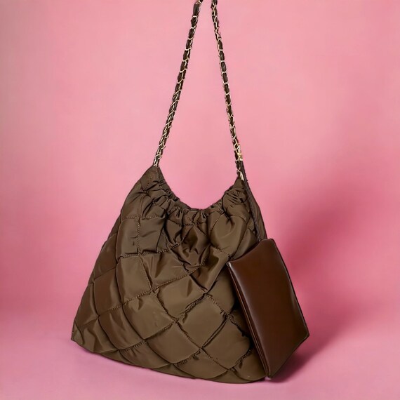 Chain Decor Argyle Quilted Hobo Bag