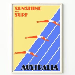 Australian Retro Surf Print | Beach Poster | Vintage Wall Art | Australia Beach Print