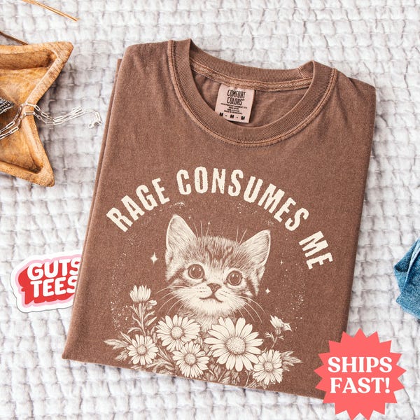 Rage Consumes Me Shirt, Cute Cat Meme T-Shirt, Funny Sarcastic Kitten Tee, Cottagecore Comfort Colors Mental Health T Shirt, Cat Lover Tee
