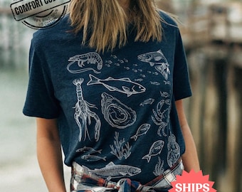 Vintage Fish Shirt, Ocean Collage TShirt, Fisherman Core Aesthetic, 90s Style Retro Graphic Tee, Fisherman Core Aesthetic, Lobster T-Shirt