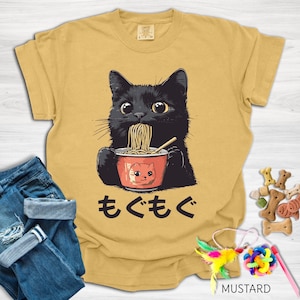 Cute Ramen Cat T-Shirt, Cat Comfort Color Shirt, Gift for Cat Lovers, Retro Japanese Shirt, Mugo Mugo, Funny Cat Shirt, Quirky Noodle Lover