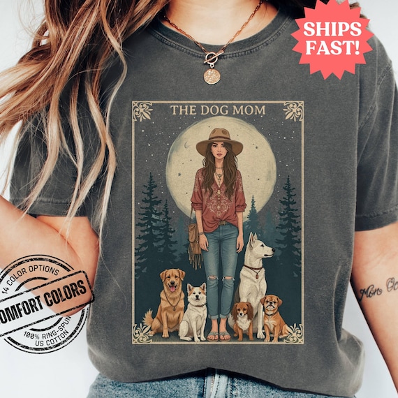 Comfort Colors Dog Mom Tarot Shirt, Boho Aesthetic Dog Tee, Gift for Dog Lover, Dog Tarot Shirts, Dog Mom Gift, Tarot Lover Gifts