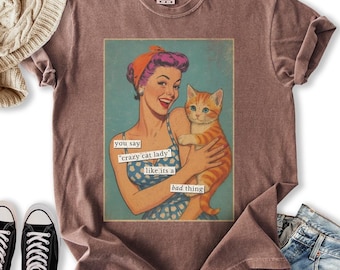 Camiseta divertida vintage de gatos, camiseta para amantes de los gatos, camiseta retro de gatos, camiseta divertida de gatos, regalo para amantes de los gatos, camisetas divertidas y sarcásticas para ella.