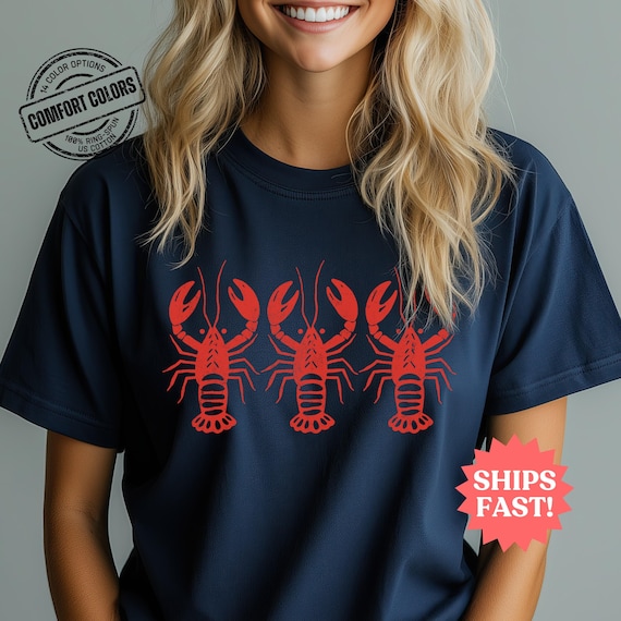 Fisherman Aesthetic Lobster Tee, Coastal Comfort Colors Shirt, Trendy Lobster T-Shirt Fisherman Core Style, Fisherman for Her Seafood Tshirt