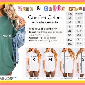 Puede incluir: Tabla de tallas para una camiseta unisex en varios tama&ntilde;os, desde la S hasta la 4XL. La tabla muestra la longitud y el ancho de cada talla en pulgadas. La tabla tambi&eacute;n incluye una descripci&oacute;n de los diferentes ajustes, incluyendo ajuste relajado, ajuste holgado, ajuste holgado y ajuste de camisa.