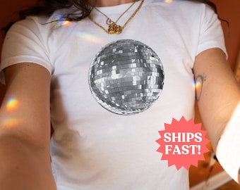 Cool Girl Disco Ball 90s Baby Tee Mirror Ball Tee Star Girl