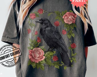 Comfort Colors Vintage Raven Shirt, Goblincore Vintage Shirts, Black Bird Lover Gift, Crow Lover Shirt, Floral Bird Tshirt, Witchy Shirt