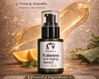 Fullerene Anti-Aging Serum, Reduces Wrinkles & Fine Lines, Enhances Elasticity, Anti-Environmental Damage, Hyaluronic Acid