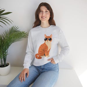 Orange Cat Sweatshirt | Cat Mom Gift | Orange Tabby Crewneck | Orange Cat Lover Gift | Cool Cat Vibes Sweater | Cat Dad Sweatshirt