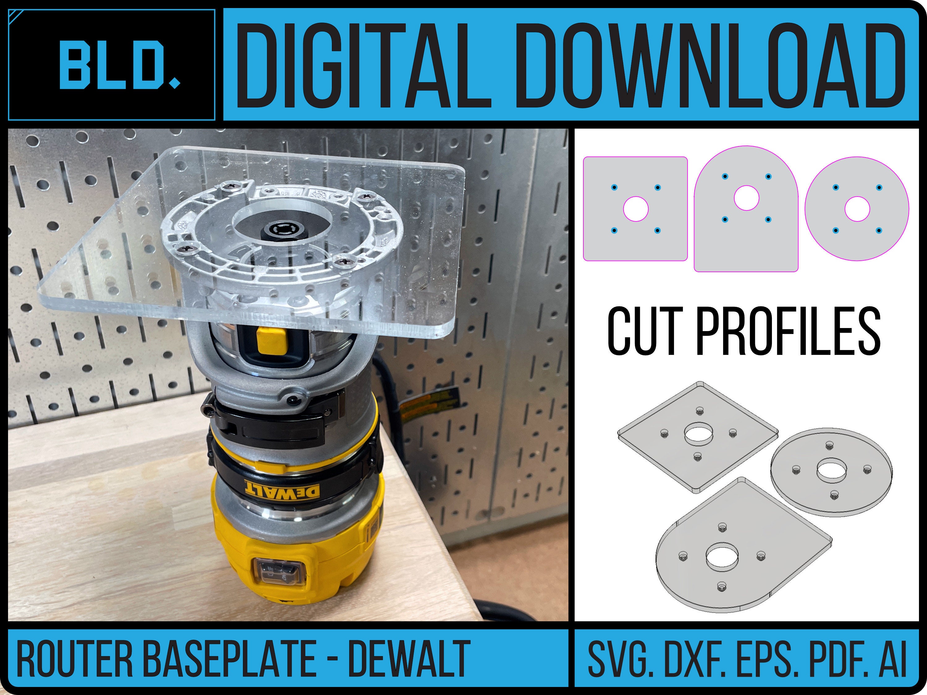 DEWALT Compact Trim Palm Router Baseplate CNC Laser Vector Files Instant Download Multiple File Types Svg Dxf Eps Pdf Ai Etsy Australia