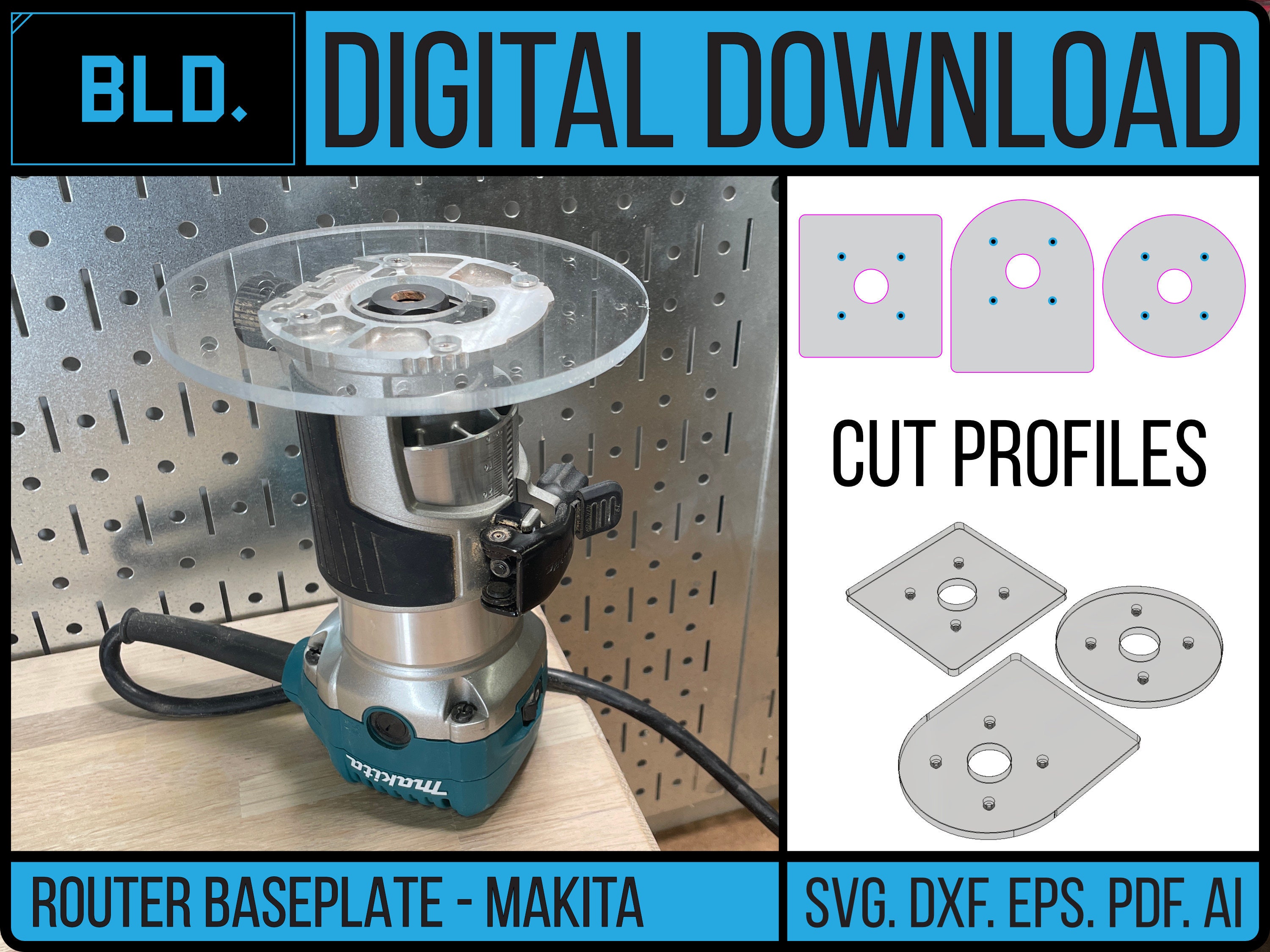 MAKITA Compact Trim Palm Router Baseplate CNC Laser Vector Files Instant Download Multiple File Types Svg Dxf Eps Pdf Ai Etsy