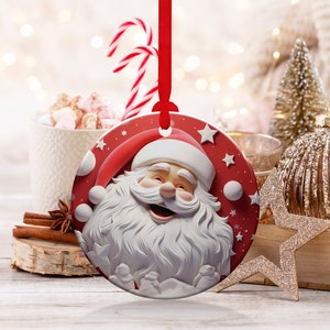 3D Santa Claus Christmas Ornament Sublimation PNG, Red & White, Instant Digital Download, Christmas Round Ornament PNG 3D Christmas Ornament