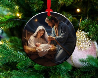 Round Christmas Ornament, Ornament Sublimation Design PNG, High Resolution, Instant Digital Download, Nativity