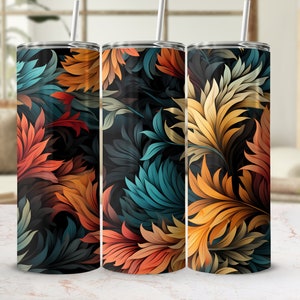 3D Fall Vibes 20 Oz Skinny Tumbler Wrap, Autumn Tumbler Sublimation, Hello Fall, Thanksgiving, Seamless Design, Instant Digital Download PNG