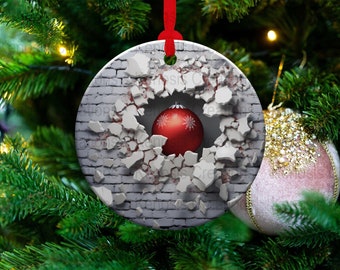 3D Round Christmas Ornament, Break Through Ornament Sublimation Design PNG, High Resolution, Instant Digital Download