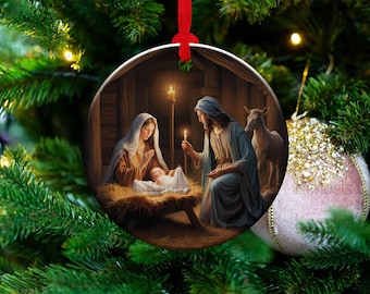 Round Christmas Ornament, Ornament Sublimation Design PNG, High Resolution, Instant Digital Download, Nativity