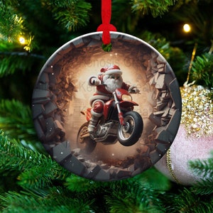 3D runde Weihnachtsverzierung, durchbrechen Ornament Sublimation Design PNG, hohe Auflösung, Sofortiger digitaler Download, Motorrad Weihnachtsmann