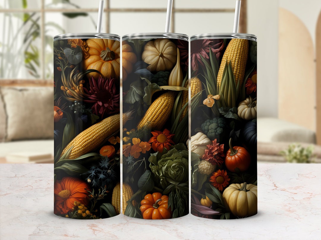 3D Fall Vibes 20 Oz Skinny Tumbler Wrap, Autumn Tumbler Sublimation ...