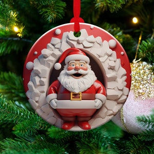 3D Santa Claus Christmas Ornament Sublimation PNG, Red & White, Instant Digital Download, Christmas Round Ornament PNG 3D Christmas Ornament